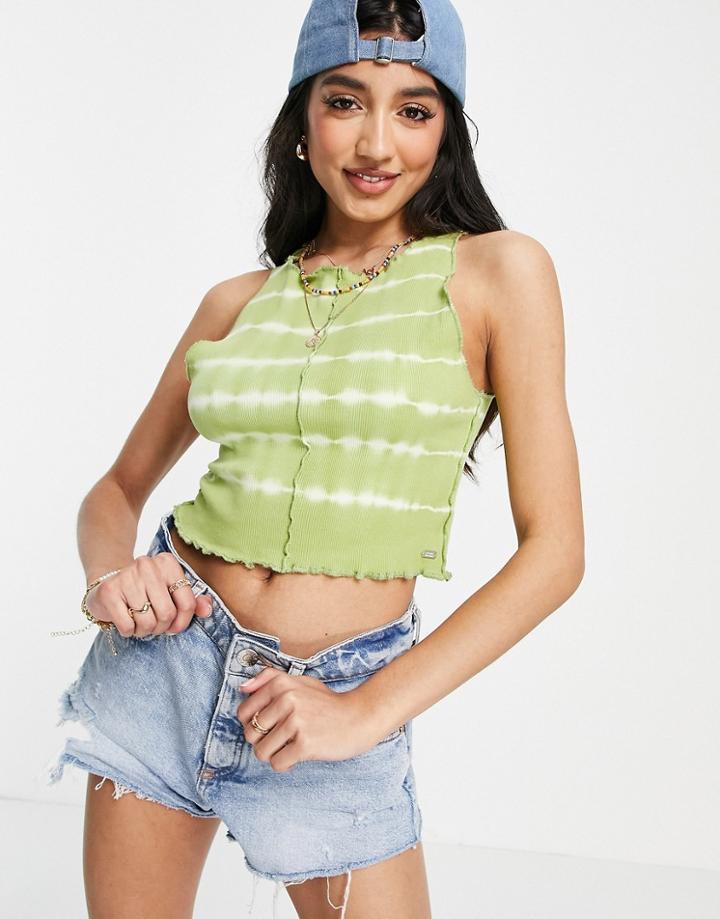 Pull & Bear Tie Dye Crop Top In Green