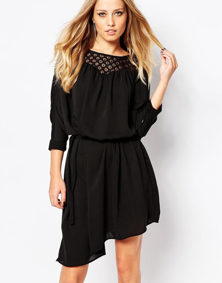 Y.a.s Annabelle Tie Dress With Lace - Black
