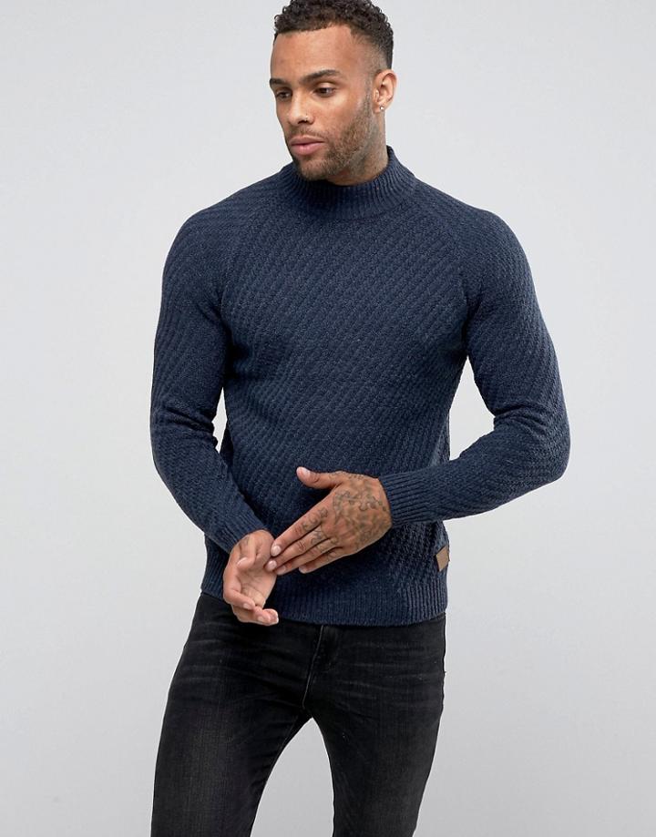 Threadbare Chunky Turtleneck Knit Sweater - Navy