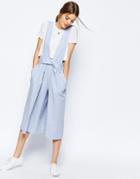 Asos Linen Culottes With Detachable Straps - Light Blue