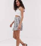 Asos Design Tall Button Front Mini Skirt In Gingham Print-multi