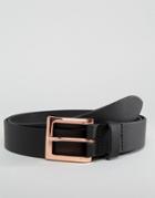 Asos Smart Leather Belt With Rose Gold Buckle - Black