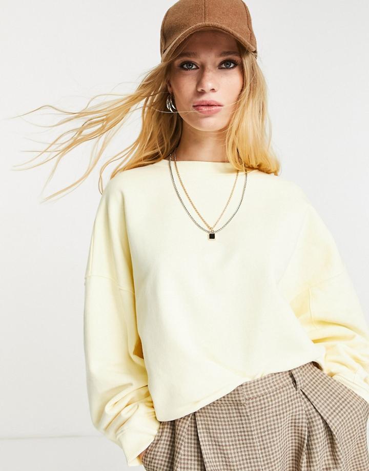 Topshop Dropped Sleeve Sweat In Pale Yellow-white