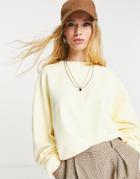 Topshop Dropped Sleeve Sweat In Pale Yellow-white