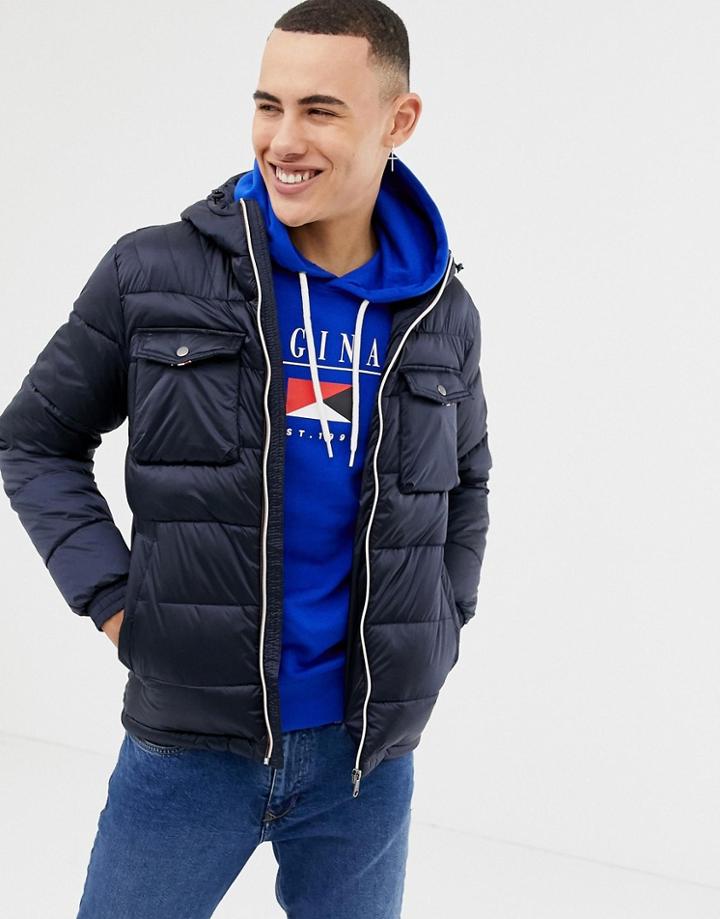 Jack & Jones Originals Puffer Jacket With Color Zip And Arm Badge - Navy