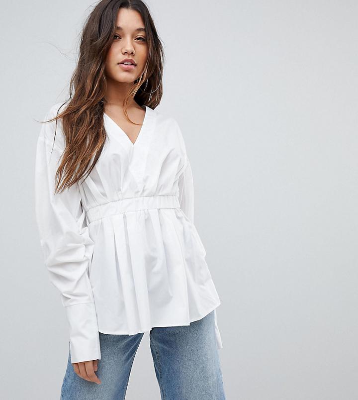 Prettylittlething Rouched Sleeve Shirt - White
