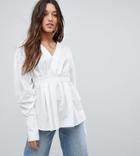 Prettylittlething Rouched Sleeve Shirt - White