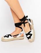 Pull & Bear Contrast Tie Up Espadrille Sandal - White