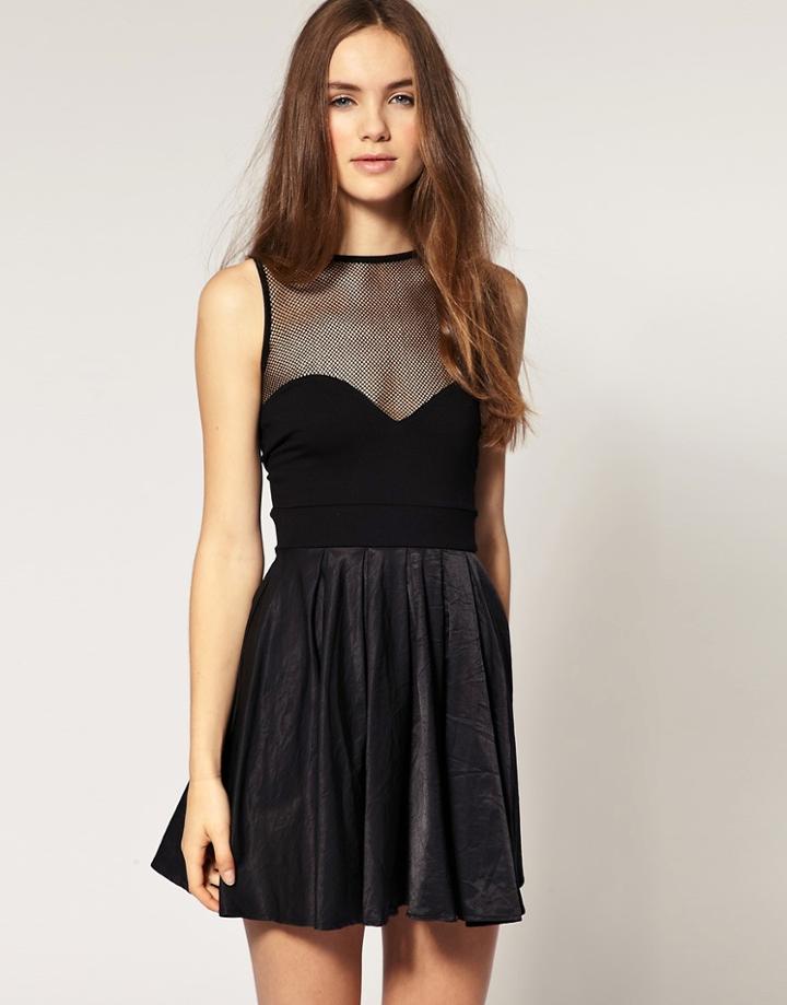 Motel Mesh Mix Dress - Black