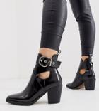Truffle Collection Wide Fit Heeled Western Buckle Boots-black