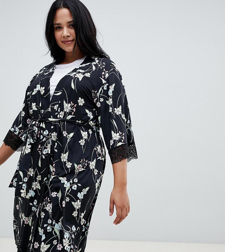 City Chic Alexandra Short Wrap Kimono-black