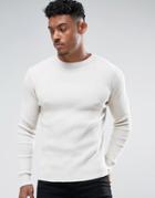 Brave Soul Ribbed Muscle Fit Sweater - White