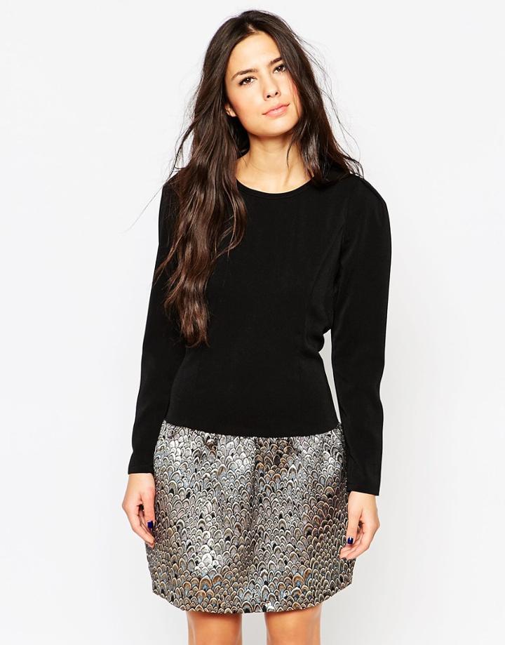 Traffic People Peacock Jacquard Peplum Hem Dress - Black