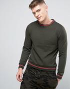 Brave Soul Contrast Ribbed Sweat Sweater - Green