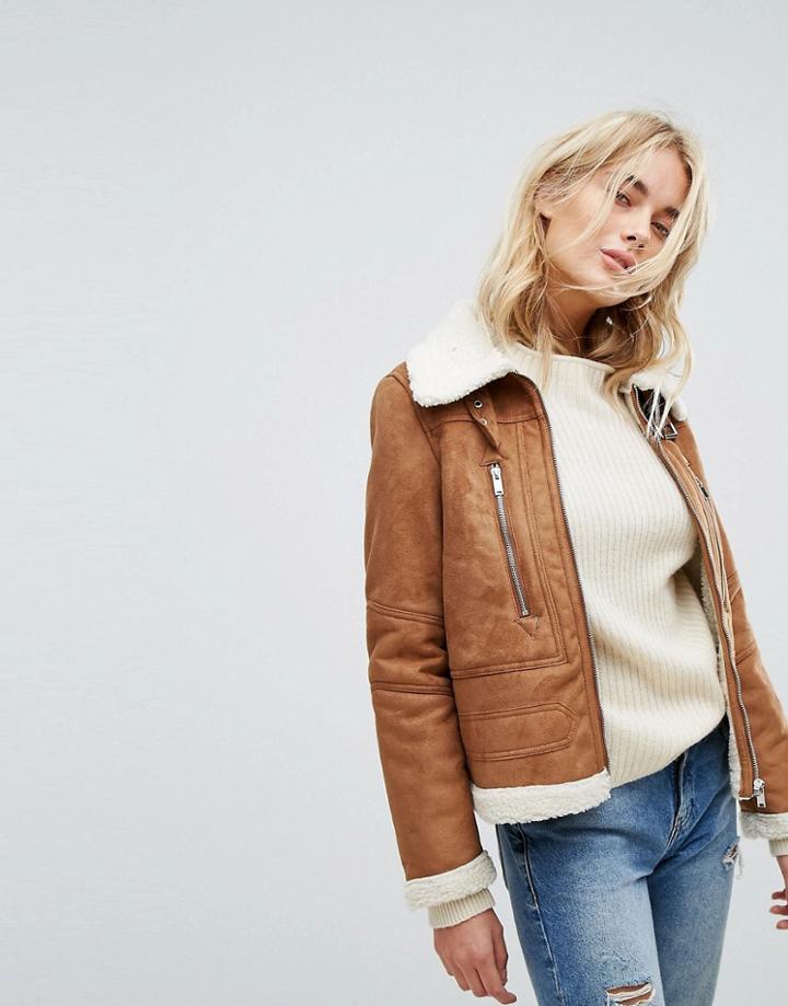 Vero Moda Faux Shearling Jacket - Red