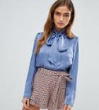 Fashion Union Petite Blouse With Pussy Bow - Gray