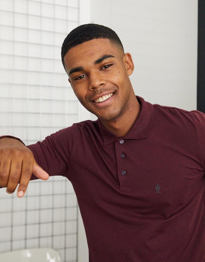 French Connection Long Sleeve Polo In Burgundy-red
