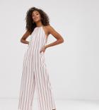 Asos Design Tall Minimal Stripe Print Halter Jumpsuit-multi