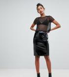 Boohoo Leather Look Midi Skirt In Black - Black