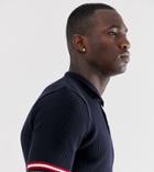 Asos Design Tall Muscle Fit Ribbed Polo In Navy With Tipping