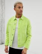 Asos Design Fluro Denim Jacket In Green - Green
