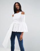 Asos Premium Cotton Top With Peplum And Sleeve Drama - White