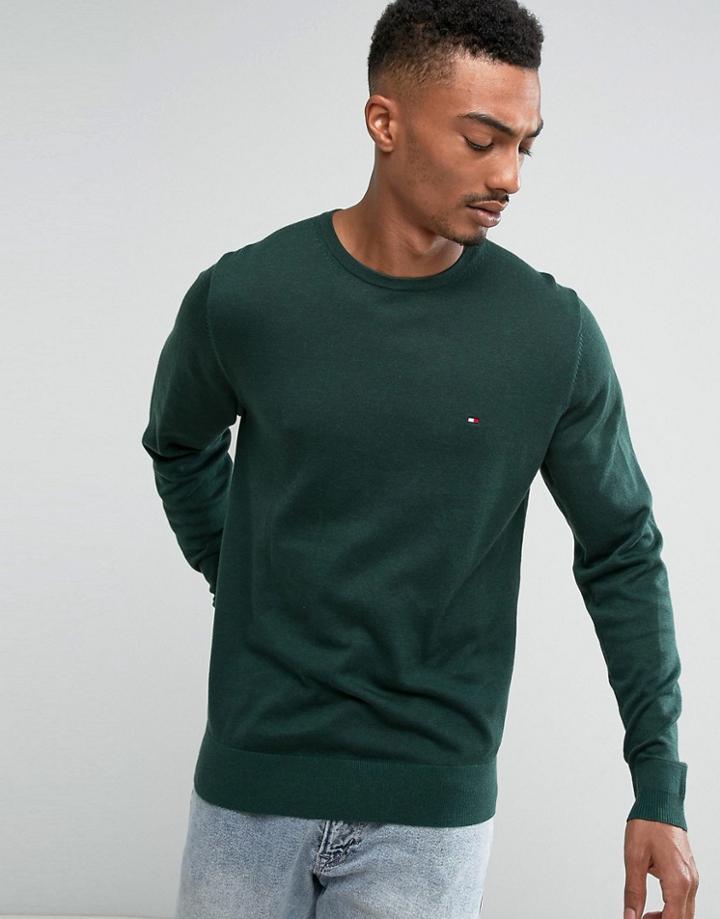 Tommy Hilfiger Sweater Plaited Cotton Silk In Green - Green