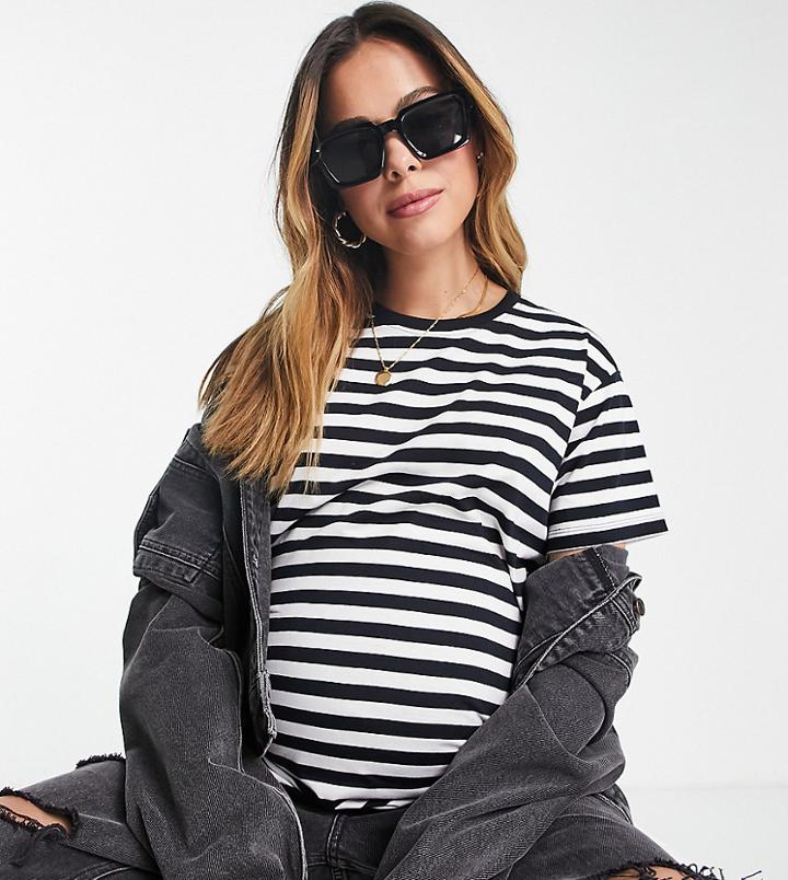 Asos Design Maternity Ultimate T-shirt In Navy And White Stripe-multi