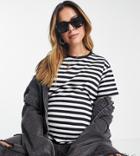 Asos Design Maternity Ultimate T-shirt In Navy And White Stripe-multi