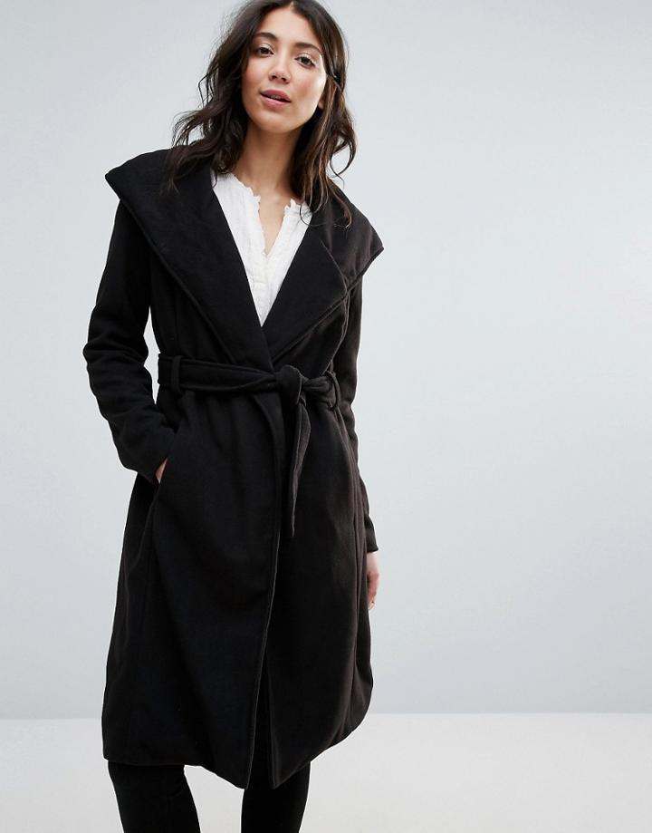 Brave Soul Long Belted Coat - Black