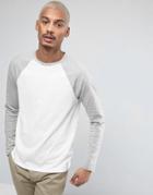 Asos Long Sleeve T-shirt With Contrast Raglan Sleeves In White/gray Marl - White