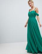Y.a.s Floaty Maxi Dress With Cold Shoulder - Green