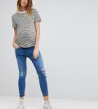New Look Maternity Under Bump Drop Down Hem Jeans - Blue