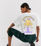 Crooked Tongues Oversized Crop T-shirt In White With Back Mushroom Print - White