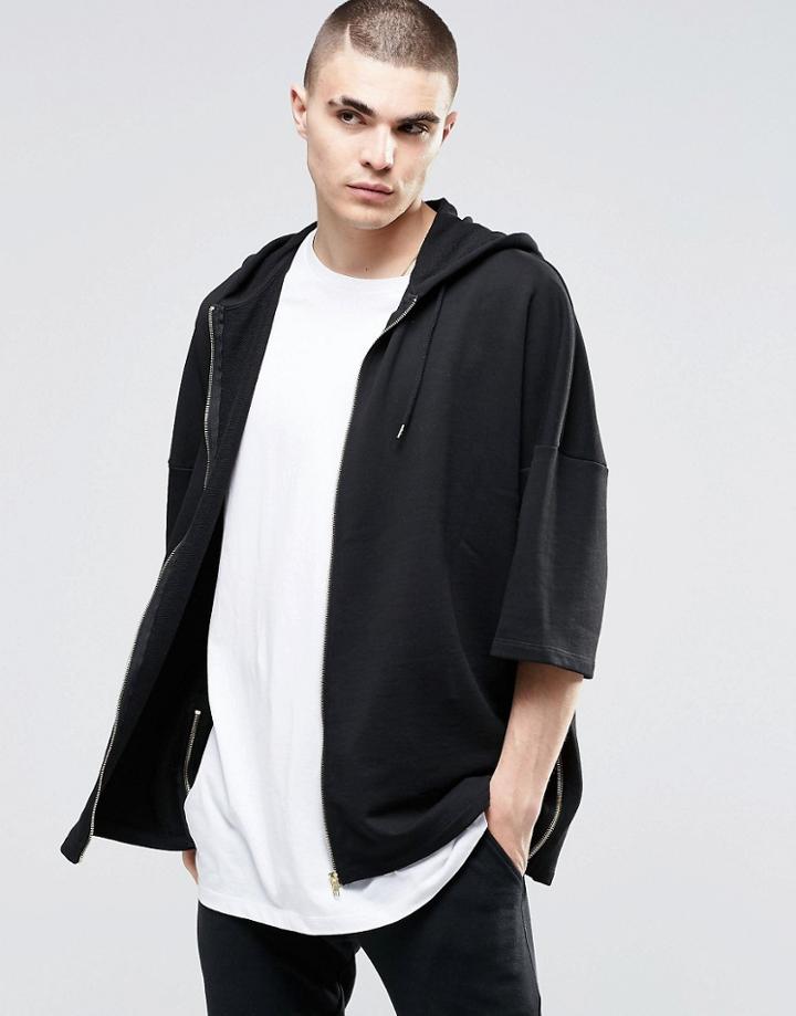 Asos Oversized Hooded Kimono With Side Zip - Black