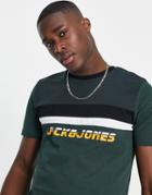 Jack & Jones Panel T-shirt In Dark Green