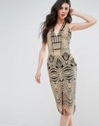 Lavish Alice Contrast Lace Bodycon Dress - Brown