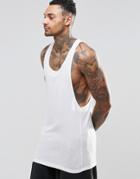 Asos Rib Longline Muscle Vest With Raw Edge And Extreme Racer Back - Off White