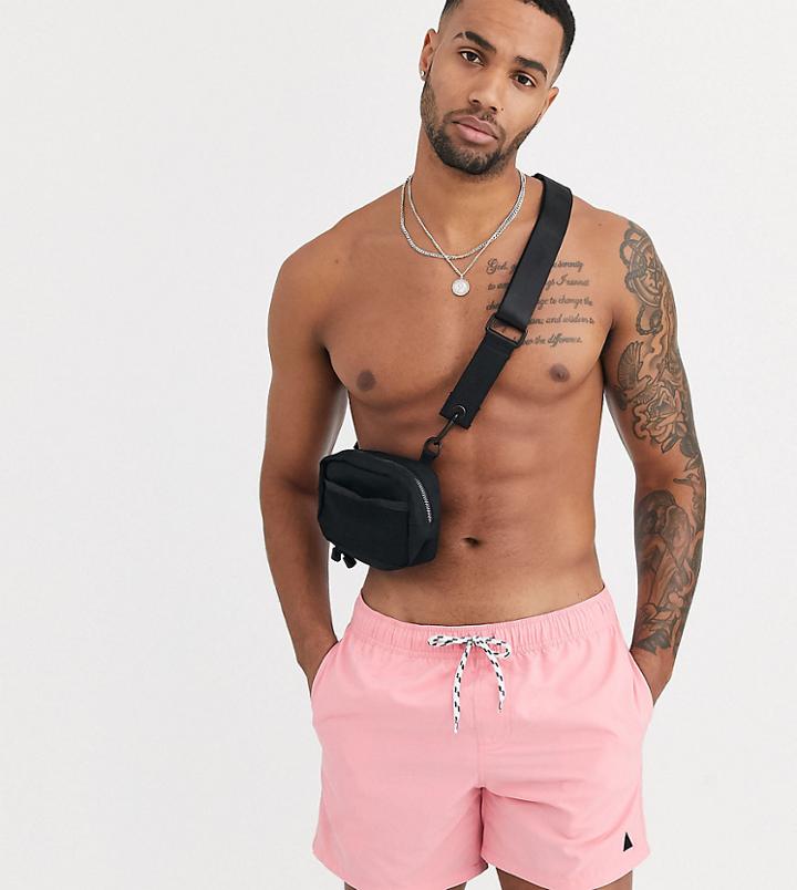 Asos Design Tall Swim Short In Pink With Contrast Drawcord Short Length