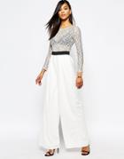 Rare London Wide Leg Jumpsuit With Lace - White