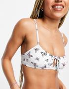 New Look Cut Out Ruched Detail Bikini Top In Butterfly Print-blues