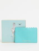 Paul Costelloe Leather Scalloped Card Holder In Light Blue-blues