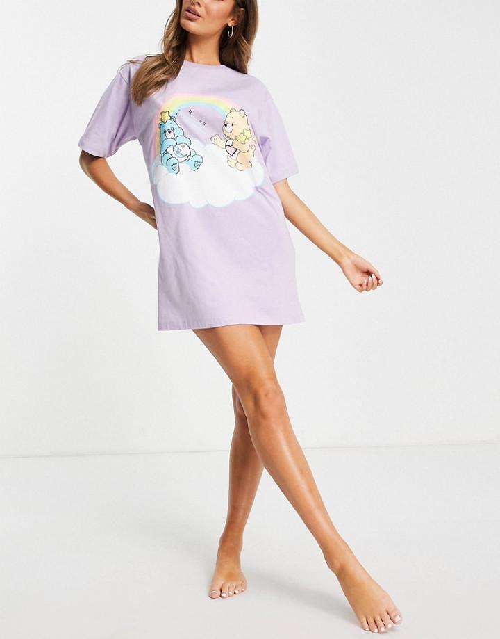 Asos Design Care Bears Sleep Tee In Lilac-purple