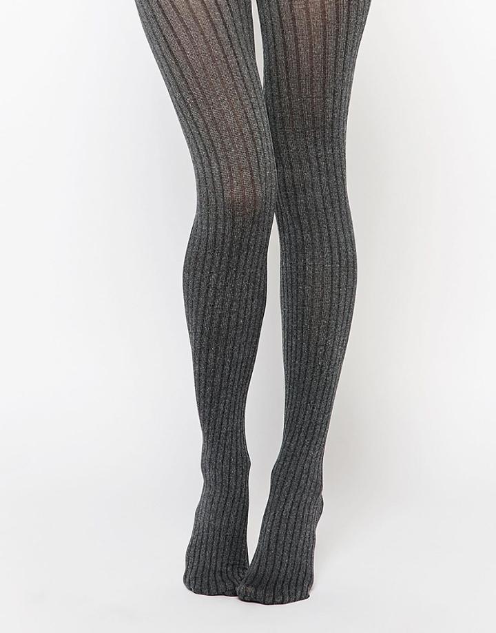 Asos Melange Rib Tights - Gray