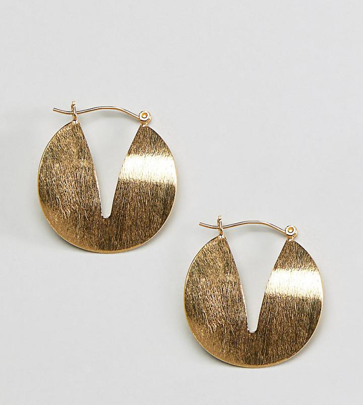 Asos Design Sterling Silver Satin Finish Split Disc Hoop Earrings - Gold