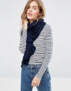 Pieces Long Knitted Scarf - Navy