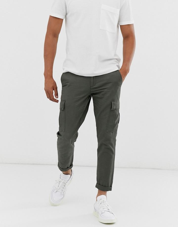 River Island Skinny Cargo Pants In Khaki-green