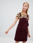 Asos Design Cord Overall Dress In Oxblood - Red