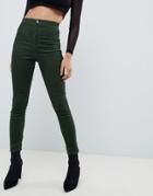 Asos Design Rivington High Waisted Cord Jegging In Khaki-green