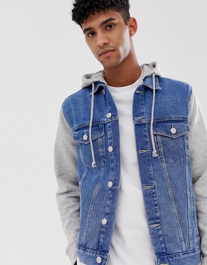 New Look Denim Jacket With Jersey Sleeves In Blue